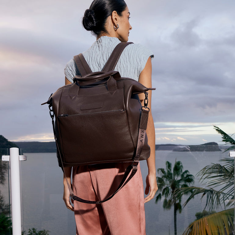 Status Anxiety Comes In Waves Leather Baby Bag Cocoa