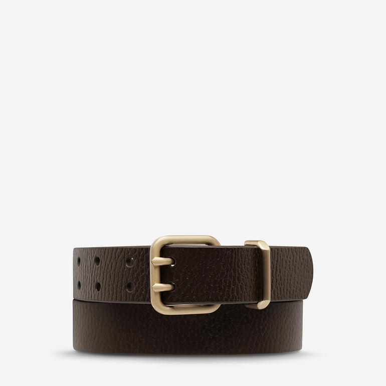 Status Anxiety Barely Moving Women’s Leather Belt Choc/Gold