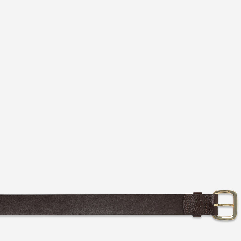 Status Anxiety Ease Up Unisex Leather Belt Choc/Gold