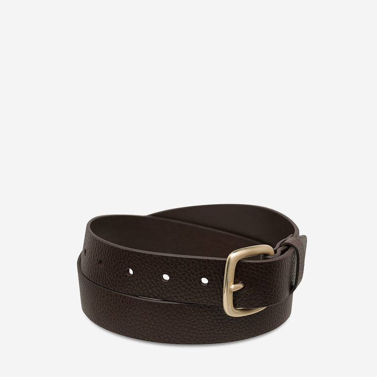 Status Anxiety Ease Up Unisex Leather Belt Choc/Gold