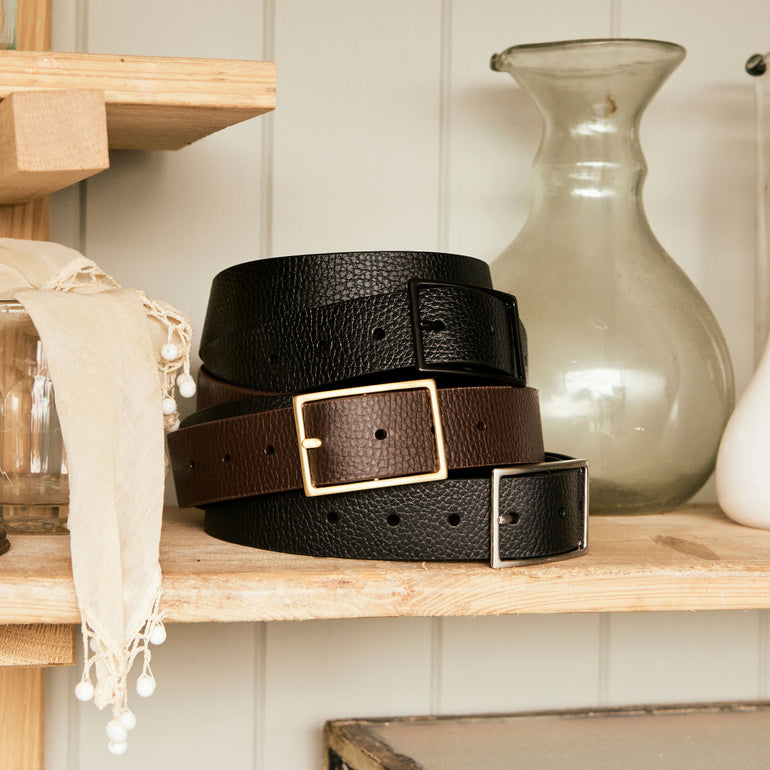 Status Anxiety Getting Real Unisex Leather Belt Choc/Gold