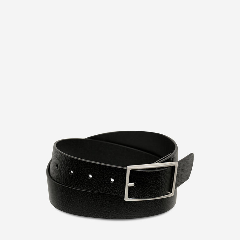 Status Anxiety Getting Real Unisex Leather Belt Black/Silver