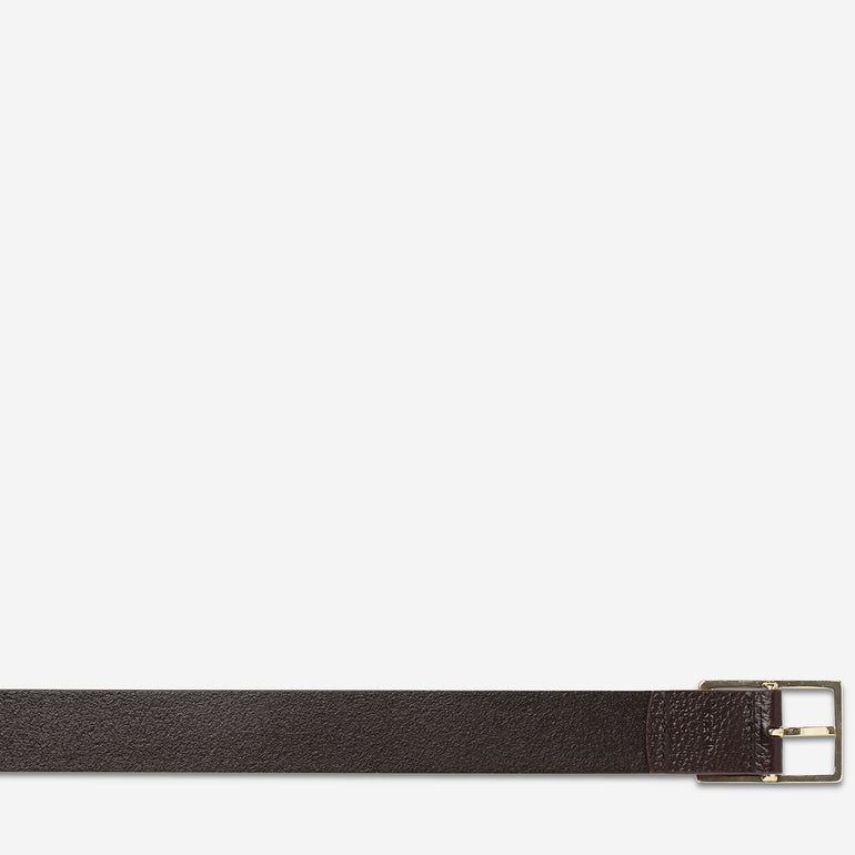 Status Anxiety Getting Real Unisex Leather Belt Choc/Gold