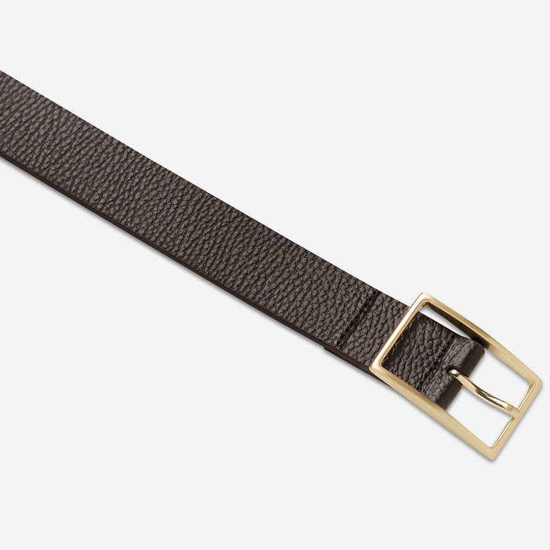 Status Anxiety Getting Real Unisex Leather Belt Choc/Gold