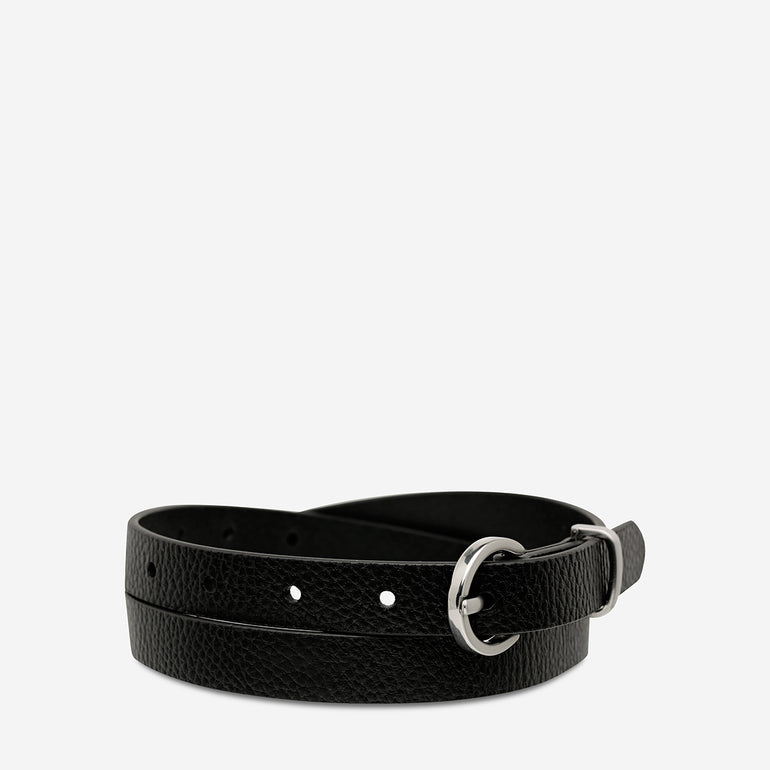 Status Anxiety Happens All The Time Women’s Leather Belt Black/Silver