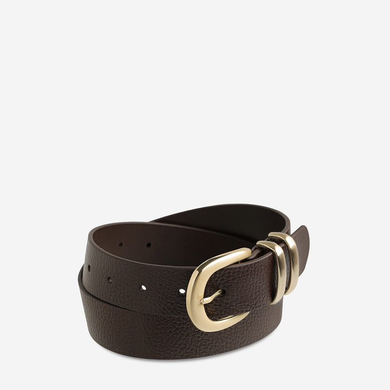 Status Anxiety Let It Be Women's Leather Belt Choc/Gold