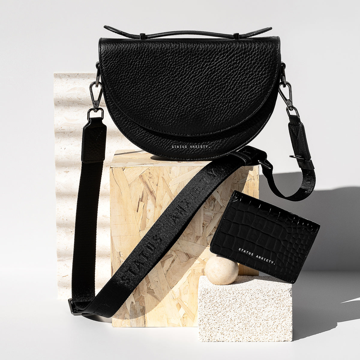 All Nighter With Webbed Strap Black Crossbody Bag | Status Anxiety®